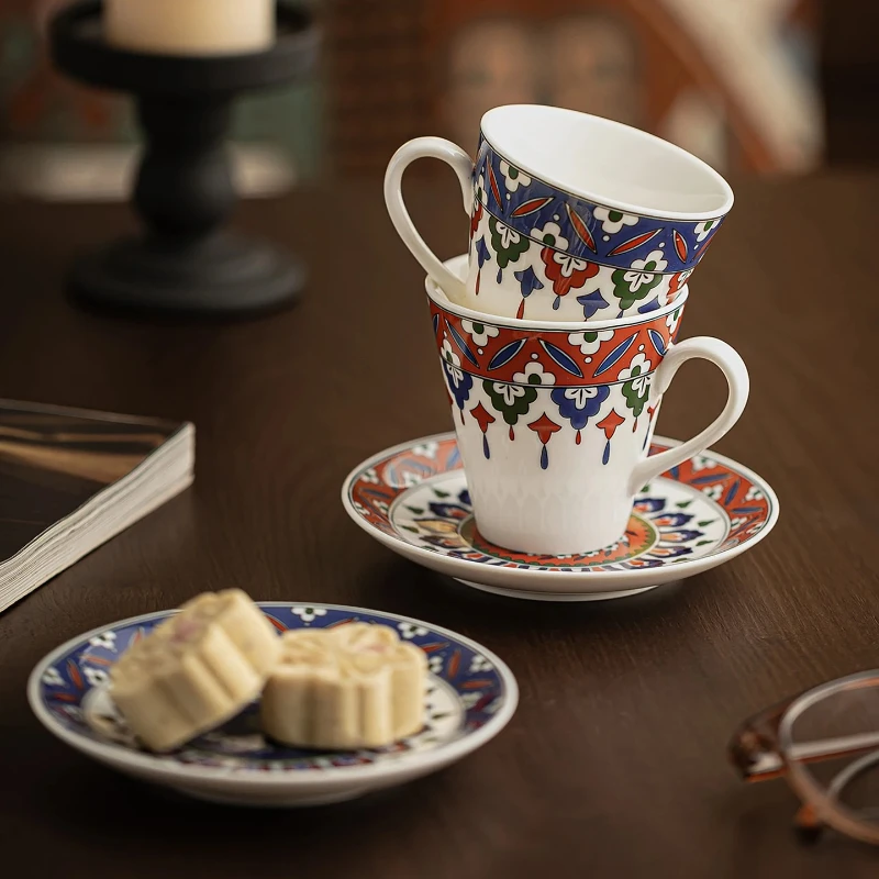 Italian Style Ceramic Coffee Cup And Plate Set Hand-Poured Sand-Brewed Concentrated Espresso 120ml Vintage Aesthetic