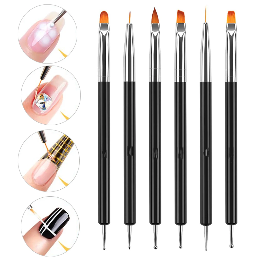 

5/6 шт. двусторонняя кисть для дизайна ногтей для советов, рисования, резьбы, точек, кисть для ручки для ногтей, акриловый гель, УФ-лак, маникюрные инструменты # *