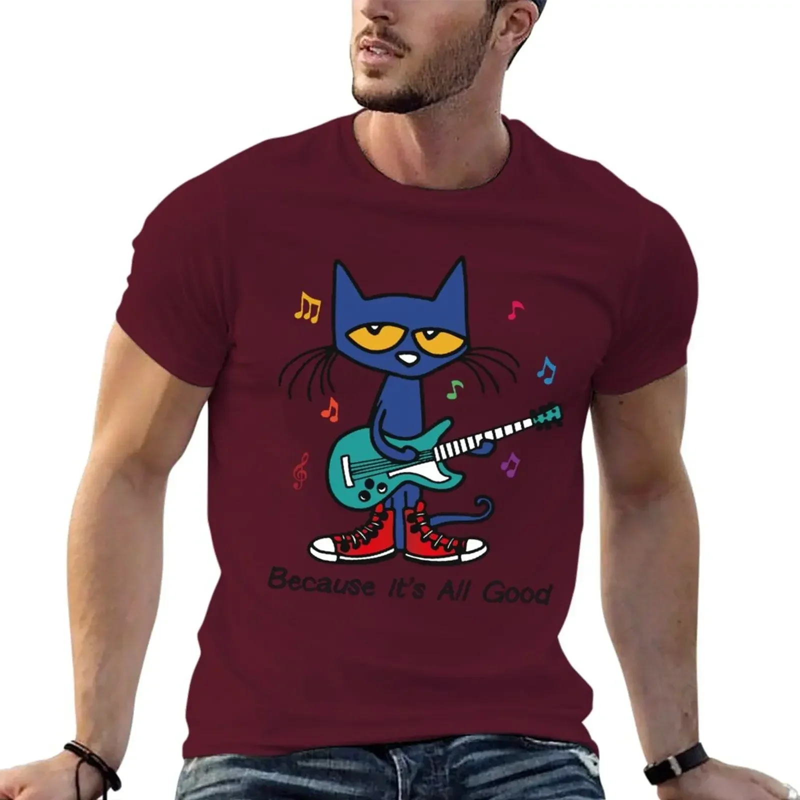 T-Shirt tees graphic t shirt heavyweight t shirts for men Pete the cat singing  men clothing oversized harajuku funny style tops