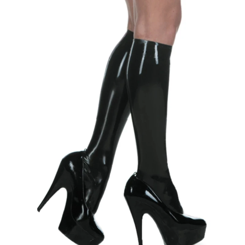 

Sexy Long Latex Stockings Middle Socks Balck with Red Rubber Fetish Thigh for Women Wear