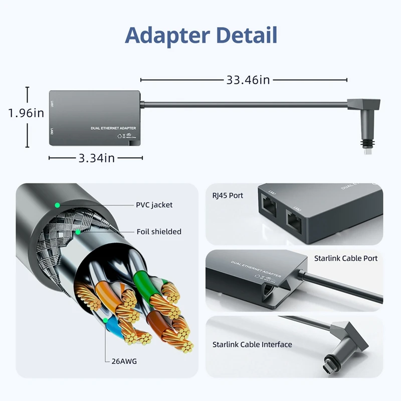 Ethernet Adapter For Starlink GEN2 For Starlink GEN2 Ethernet Adapter Dual Network Port Adapter For Starlink