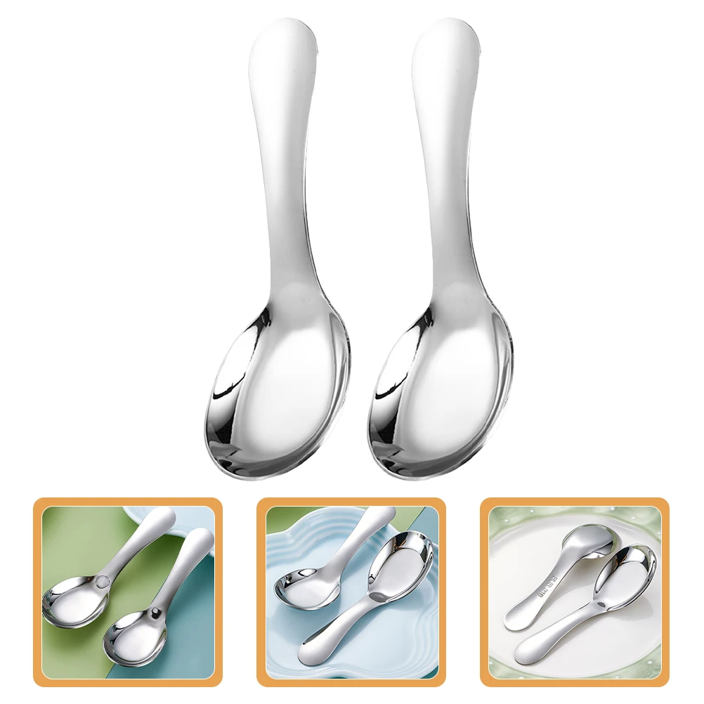 

2pcs Kids Children Stainless Steel Soup For Porridge Dessert Rice Large Serving Cooking Household Kids Dinner Spoons