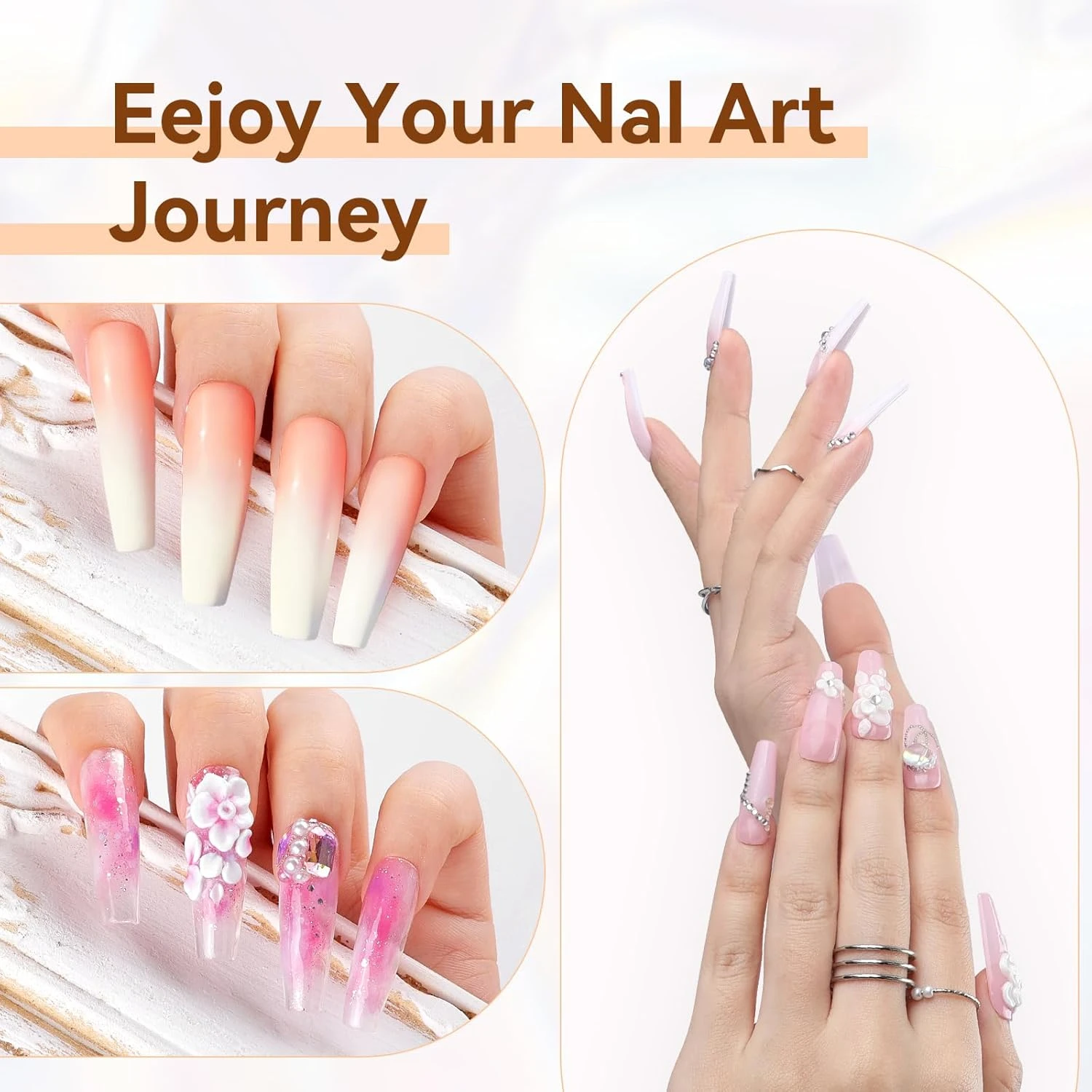 アクリルネイルアートブラシ3本セット - サイズ8/10/14 アクリルアプリケーション用、パウダーネイルアートエクステンション 初心者&プロ用