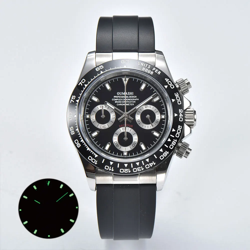Orologio da polso da uomo personalizzato da 39 mm VK63 movimento orologio da polso vetro zaffiro cinturino in caucciù orologio da polso impermeabile da uomo d'affari 10Bar