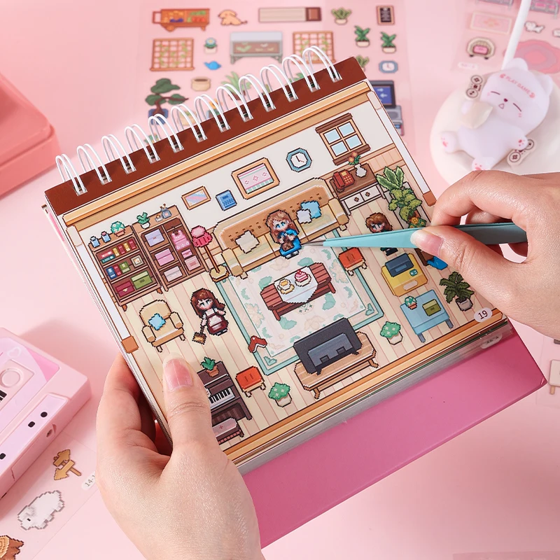 

20in1 Pixel World Series Kawaii Cartoon 3D Miniature Scene Stickers Book DIY Hand Stacking Paste Fun Scrapbook Stickers
