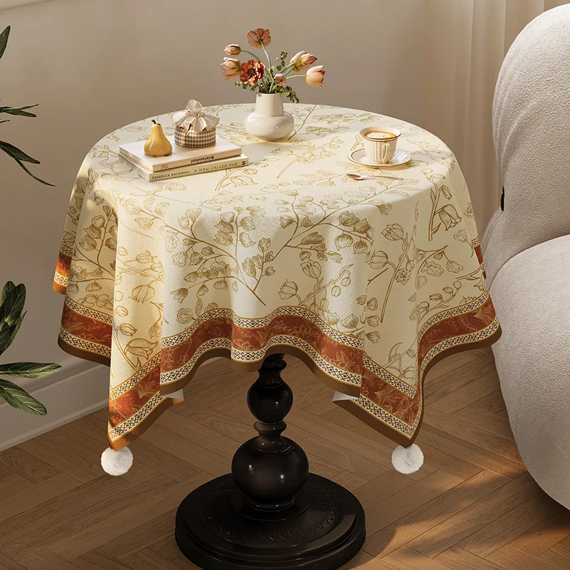 French Style Flannel Tablecloth Waterproof Oil-Proof Customizable Light Luxury Home Round Table Decoration Accessory Nightstand