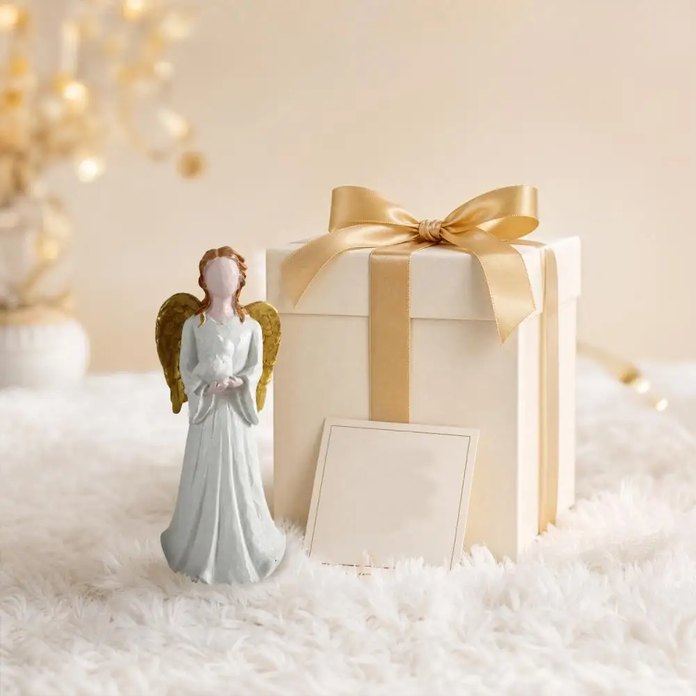 Nordic Angel Figurine, Resin Gold Wing Angel Statue, White Skirt Faceless Angel Holding Pigeon, Hand-Painted Home Decor