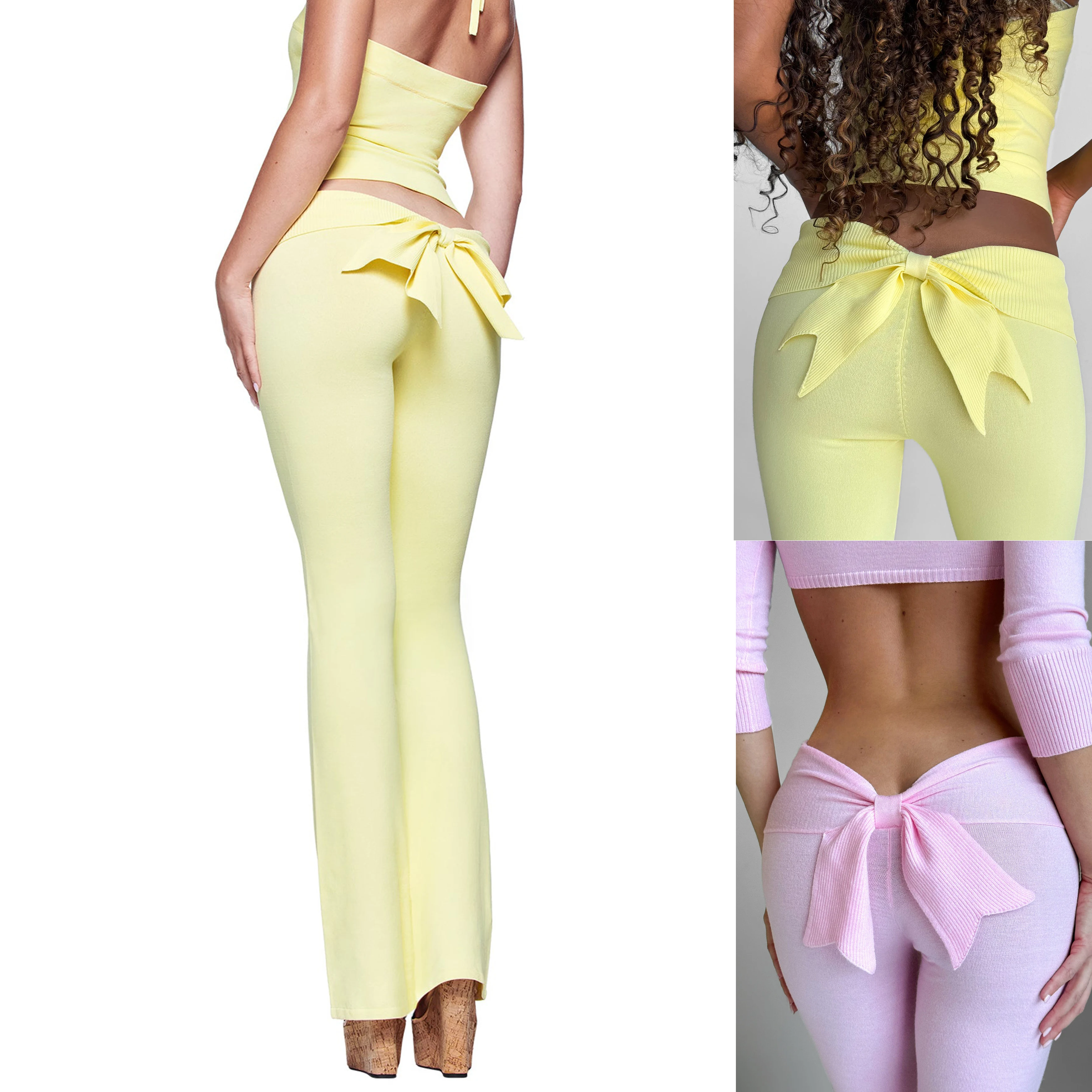 

Женские вязаные расклешенные брюки, модные облегающие однотонные брюки с низкой талией для повседневных работ