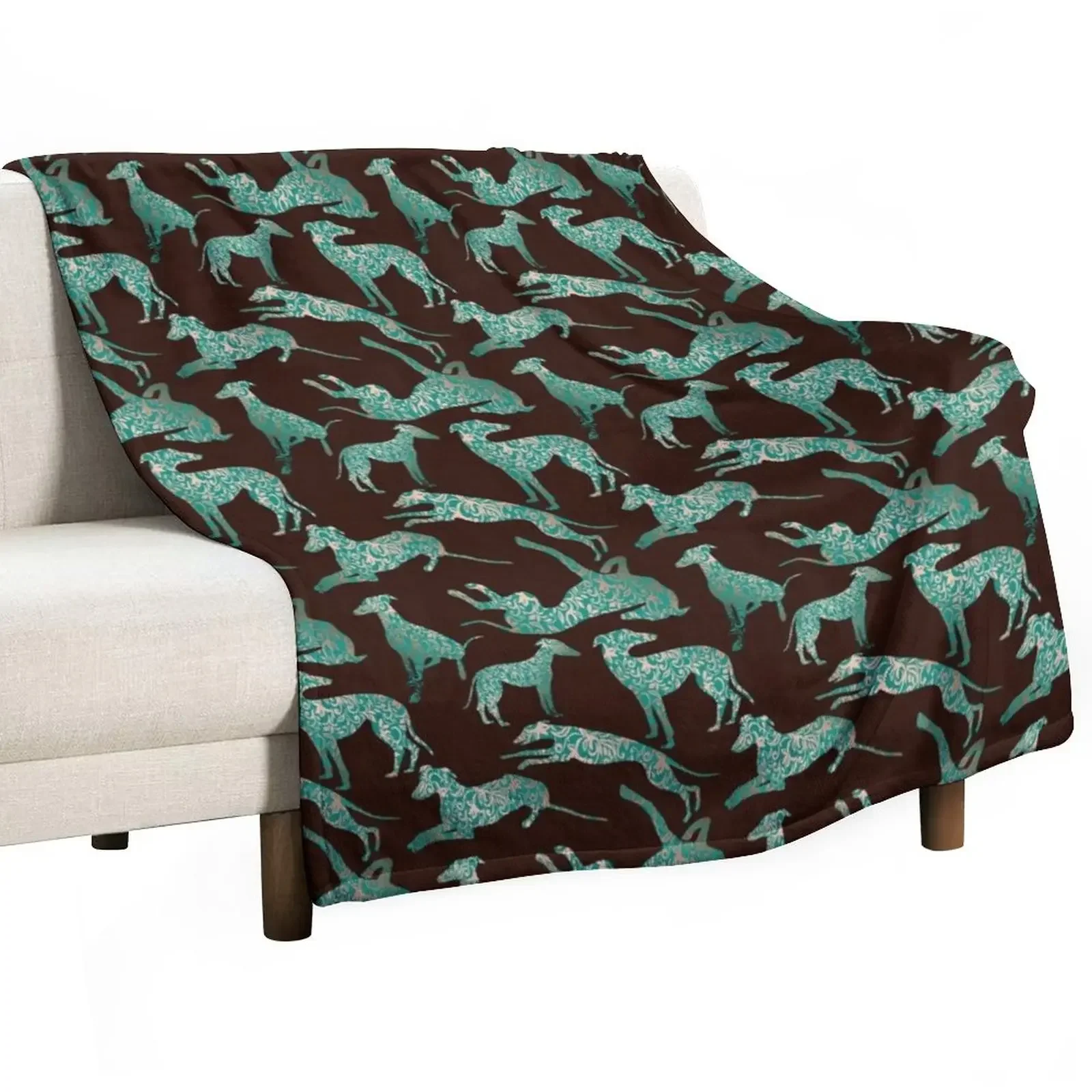 Teal and Copper Greyhounds Throw Blanket Decorative Sofas Travel Blankets For Sofas Tourist Blankets