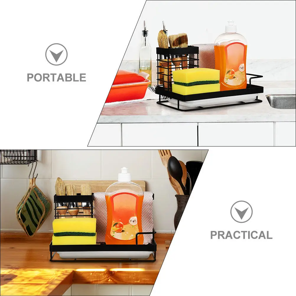 Heavy Duty Kitchen Sink Organizer Sponge Holder Drain Rack for Dish Soap Dish Brush Spherical Sponge Counter Storage Space