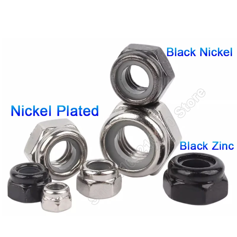 Nylon Lock Nut Black Zinc Nickel Plated Carbon Steel M2 M2.5 M3 M4 M5 M6 M8 M10 M12 M16 Hexagon Locknut Self Locking Nuts DIN985