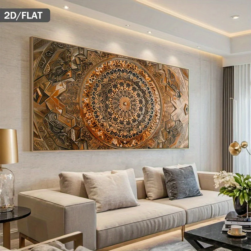 

2D Flat Modern Abstract Golden Mandala Wall Art Canvas Poster Suitable for Living Room, Bedroom, Office Decor Frameless