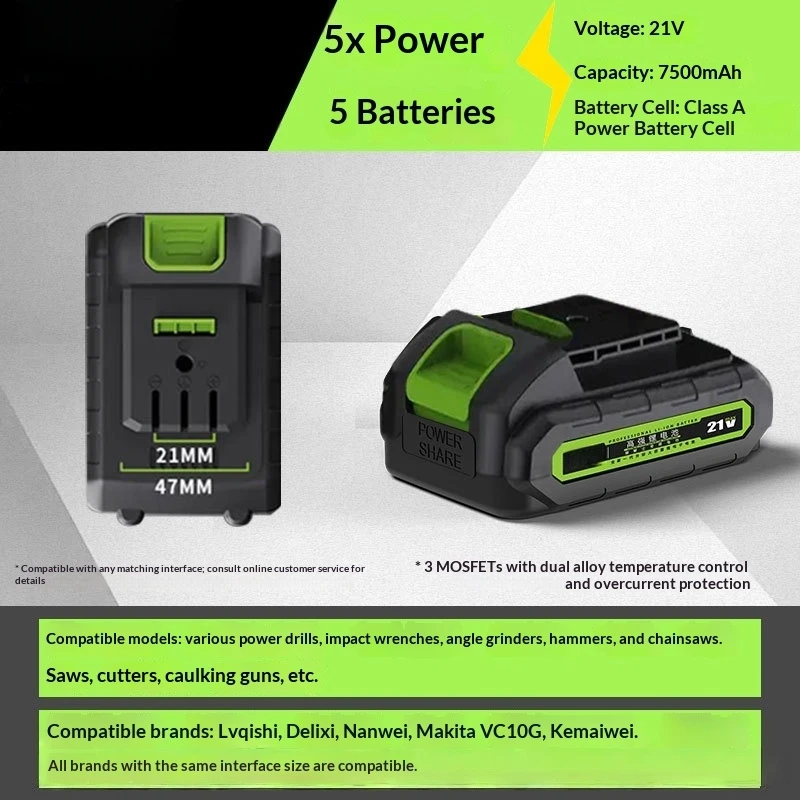 21v Power Tool Lithium Battery Electric Wrench Car Wash Gun Electric Chain Saw Power Battery Universal 21v 배터리 Bateria Gisam