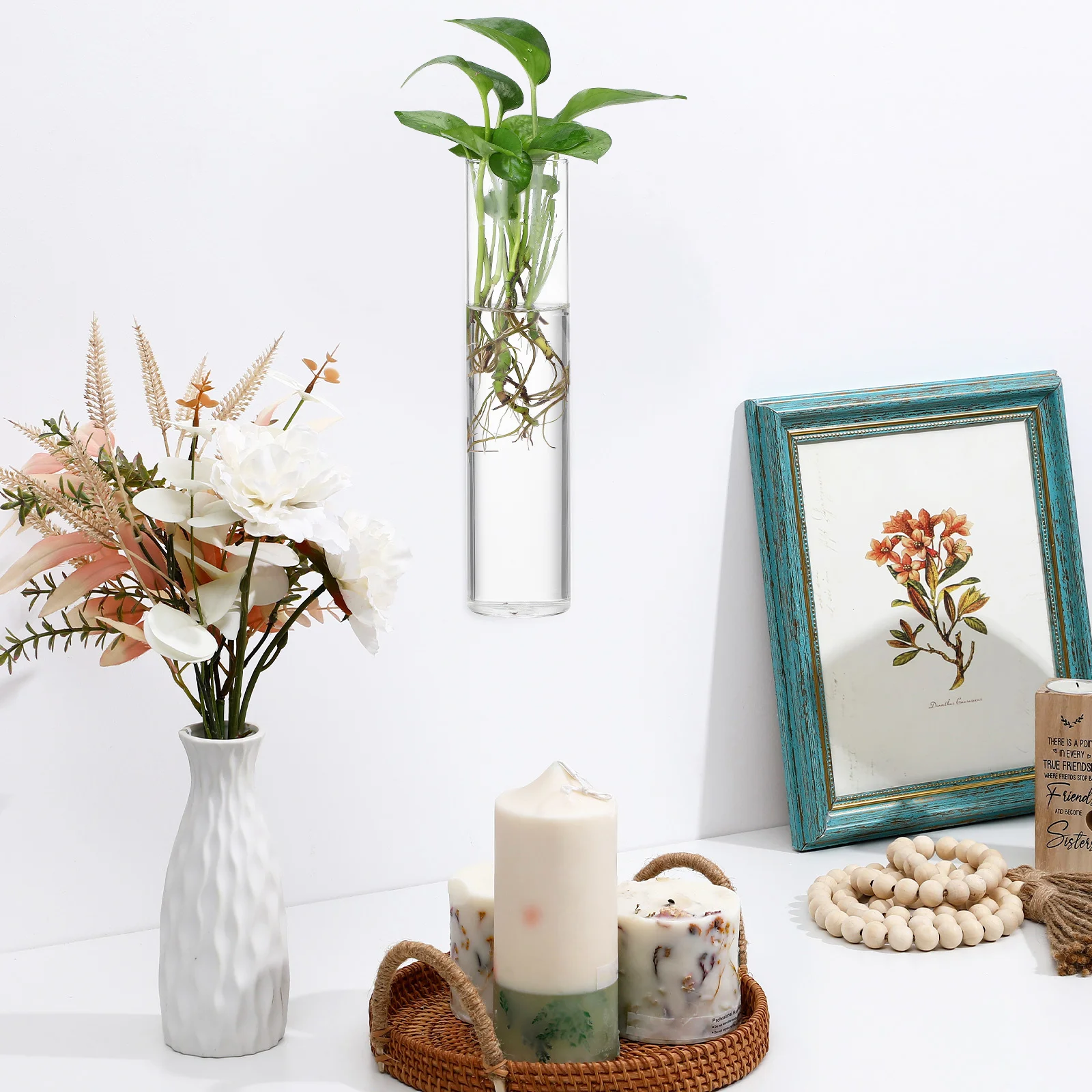 

2Pcs Modern Cylinder Glass Wall Vases Hanging Clear Wall Planters Indoor Decorative Flower Tubes Propagation Stations