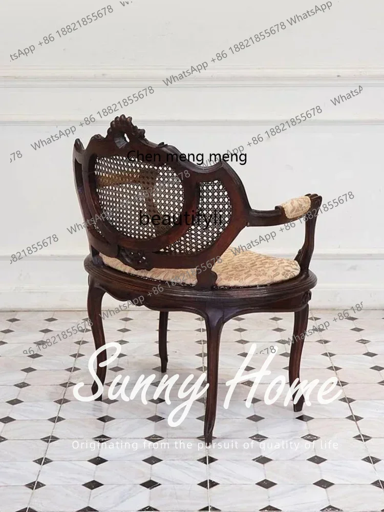 

XZMedieval solid wood carving flower retro single rattan chair, Nordic villa high backrest living room casual sofa chair