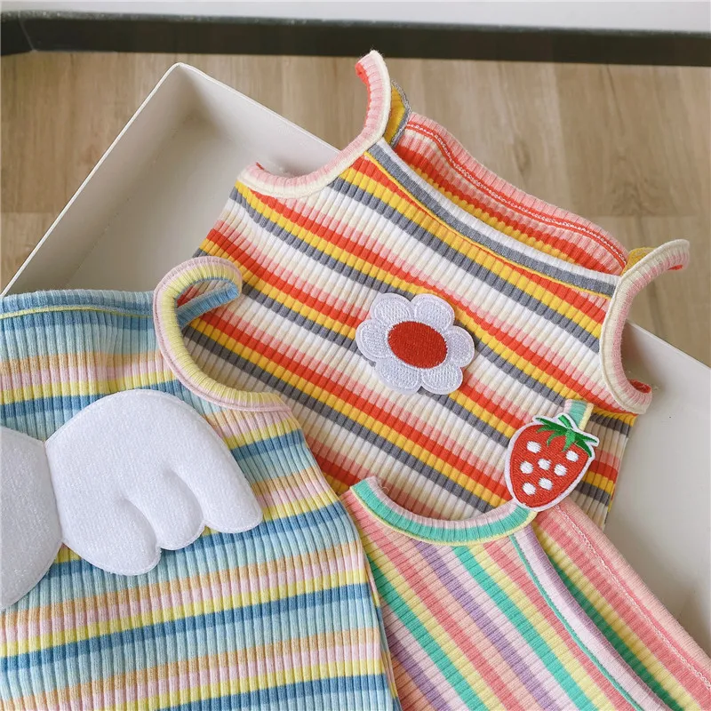 Newborn Striped Romper Baby Girls Candy Color Bodysuit Infant Sling Vest Wearing Summer Clothes New Child Fashion Tops Clothes