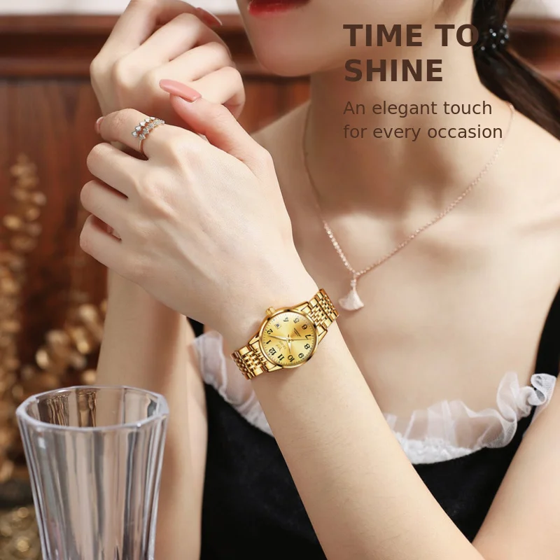 OLEVS 6666 Automatic Mechanical Watch for Women Arabic Numeral Dial Stainless Steel Bracelet Date Luminous Water Resistant