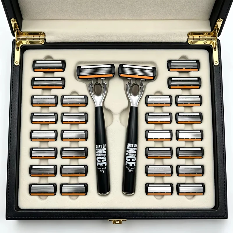 Manual Men's Safety Razor Set With Featuring 6-layer Stainless Steel Blades And An Aloe Vera Lubricating Strip Perfect As A Gift