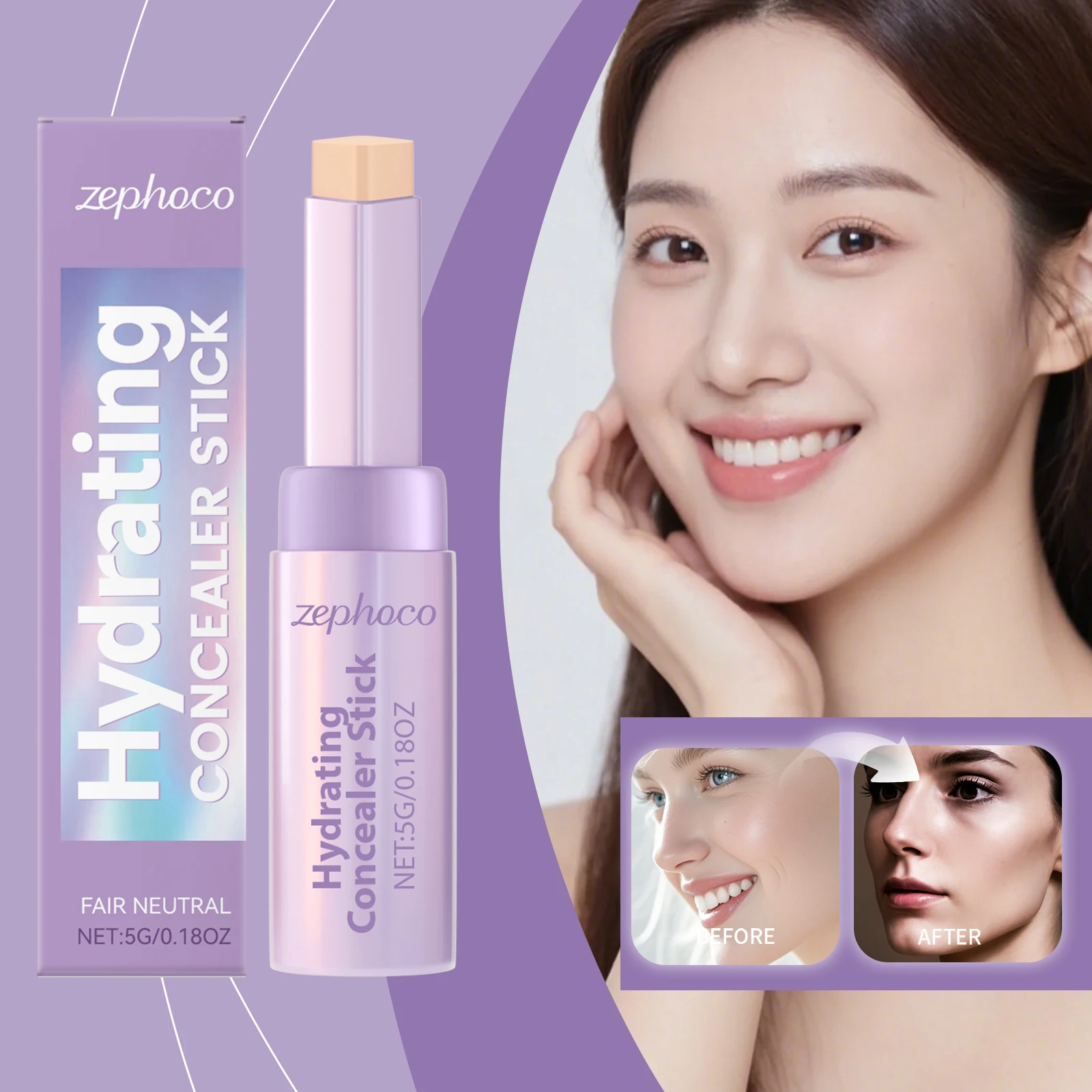 Zephoco Hydrating Concealer Stick Fair Neutral Full Coverage Long Lasting Waterproof Lightweight Face Makeup for All Skin Types