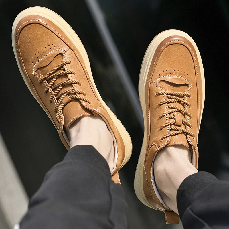 

Men's genuine leather board shoes Comfortable and high-quality style Work Office Party Outdoor street fashion shoes lace up