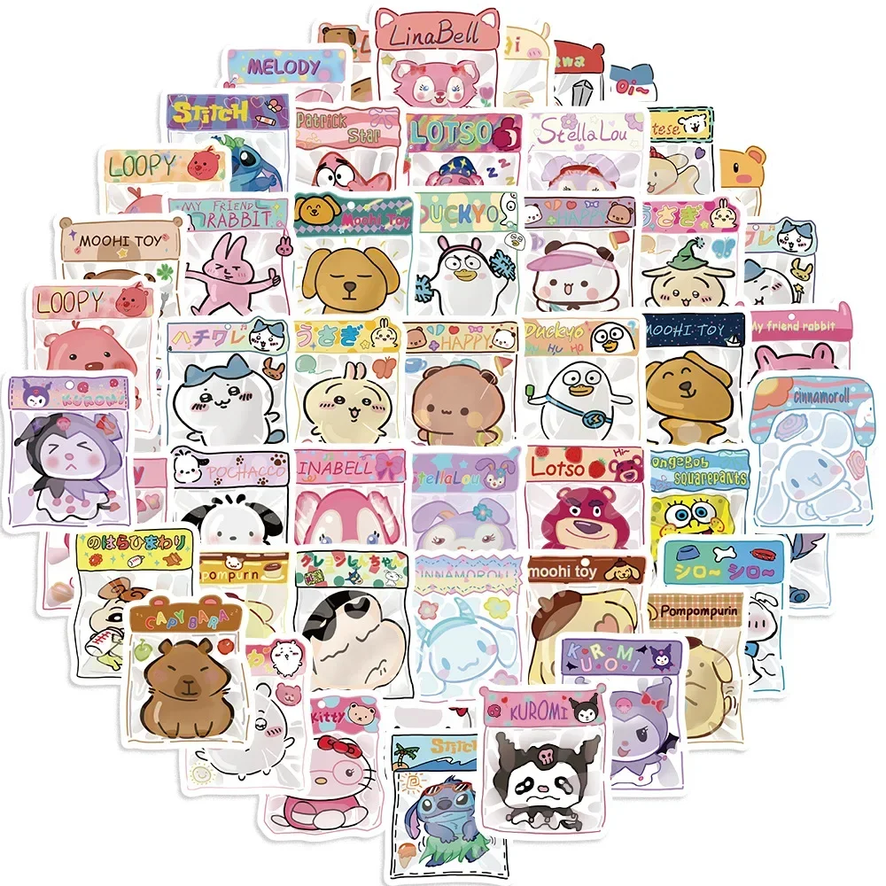 60PCS Kawaii Sanrio Kuromi HelloKitty Chiikawa Cartoon Stickers DIY Phone Laptop Luggage Waterproof Cute Stickers Kids Toy