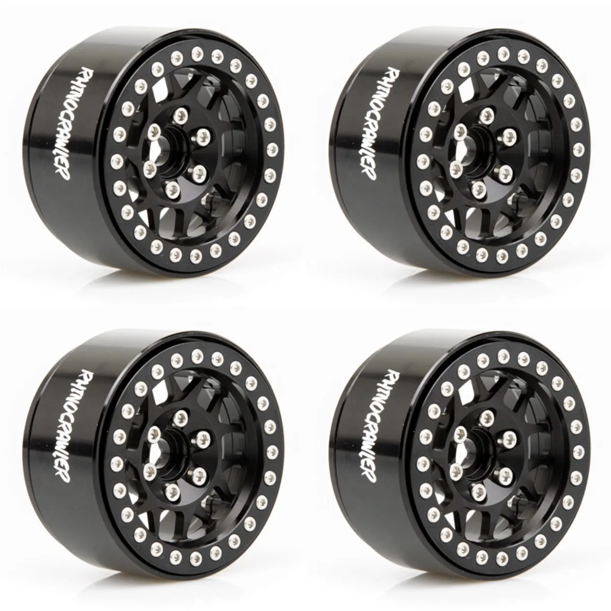 1.9 Inch RhinoCrawler Beadlock Wheel Rim Set with 4PCS Aluminum Rims for 1/10 RC Crawler Car Axial SCX10 RR10 Wraith TRX4 TRX-6