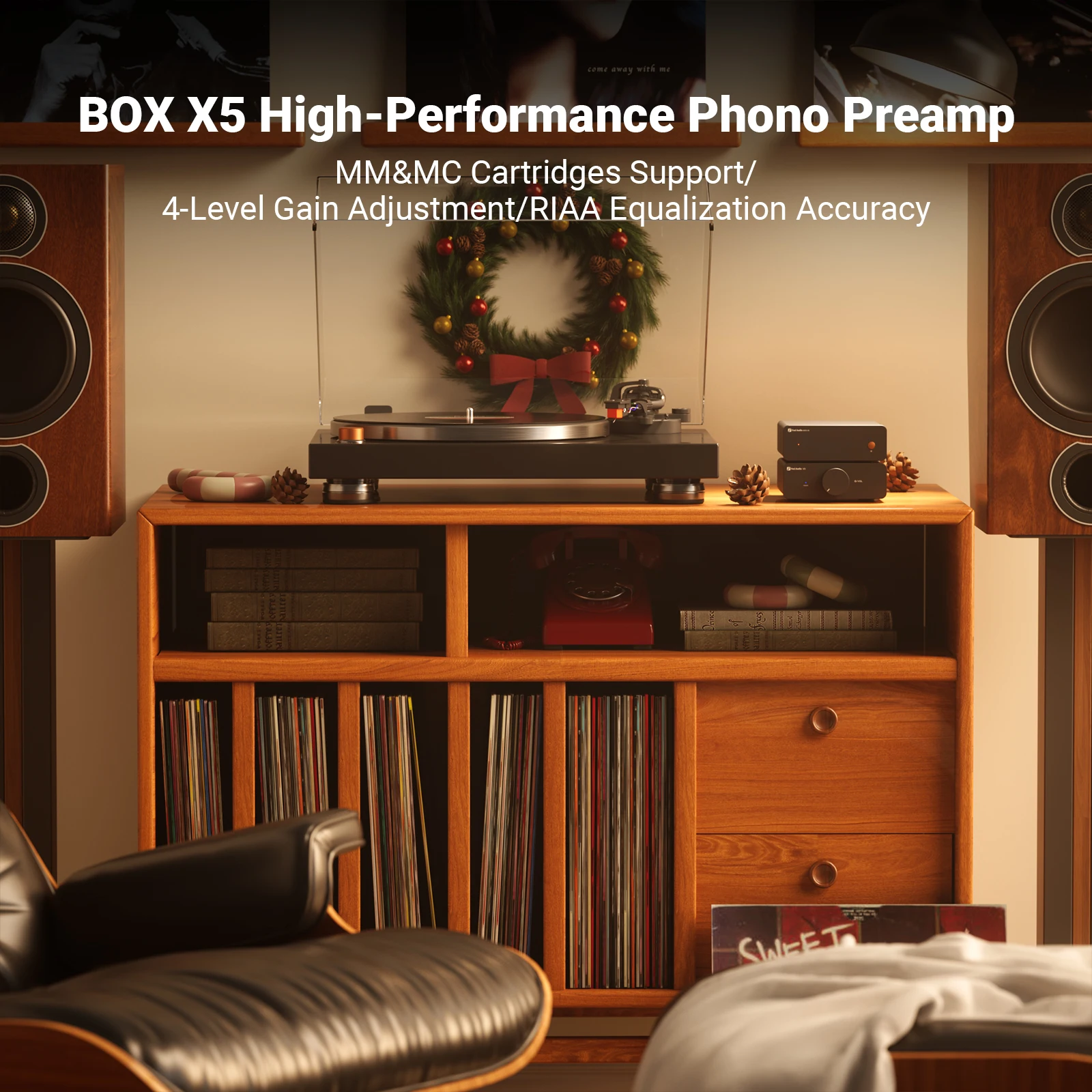 Fosi Audio BOX X5 HIFI Phono Preamp، مضخم صوت منزلي صغير لخرطوشة MM/MC القرص الدوار RIAA المضخم المدمجة مع V3