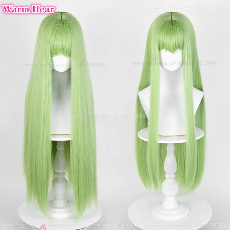 80cm Long Enkidu Synthetic Wig Anime Green Straight Cosplay Anime Wig Heat Resistant Hair Halloween Party Woman Wigs + A Wig Cap