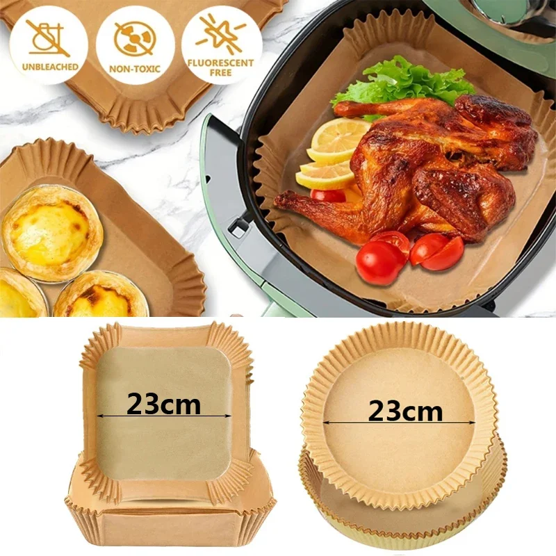 50/100PCS 일회용 에어 프라이어 종이 Bakeware 트레이 비 스틱 매트 오일 방지 라이너 바베큐 패드 주방 오븐 베이킹