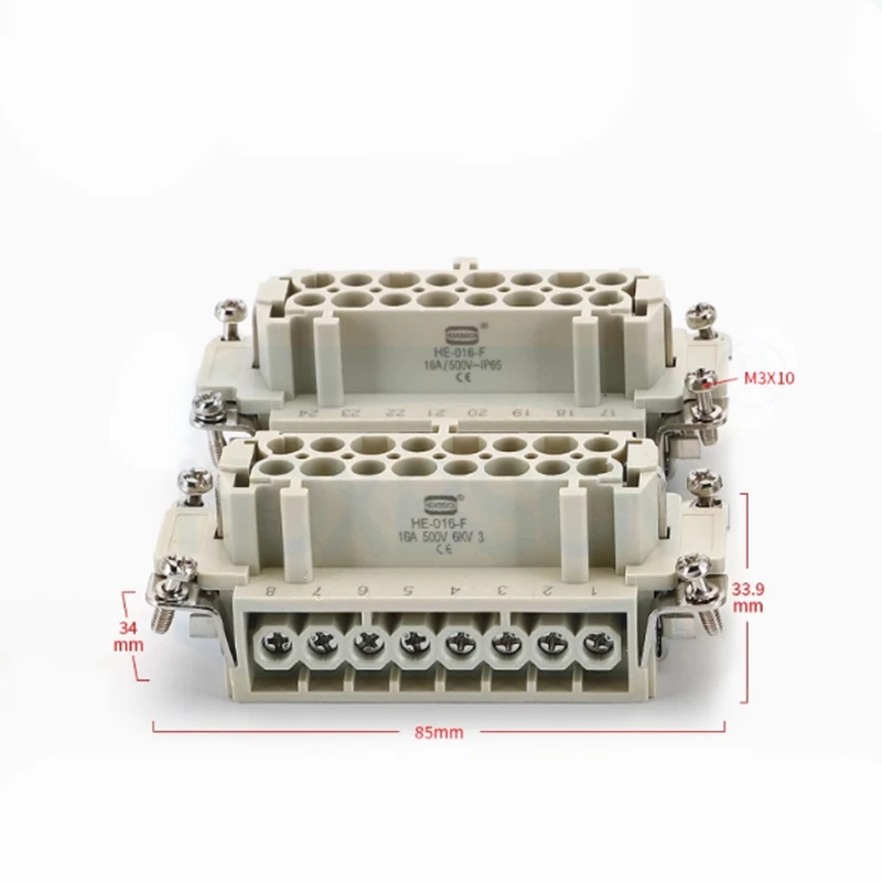 HDC-HE-016 core Heavy-duty Male Connector HE-016-M and Female Connector HE-016-F 16A 500v 16 Pin aviation plug core