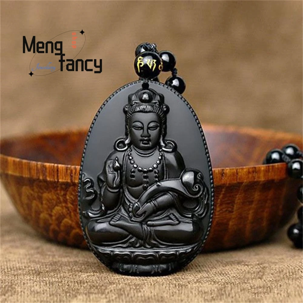 

Natural Obsidian Ruyi Guanyin Pendant Simple Exquisite Fashion Fine Jewelry Best Selling Handicraft Holiday Gift Amulet Mascots