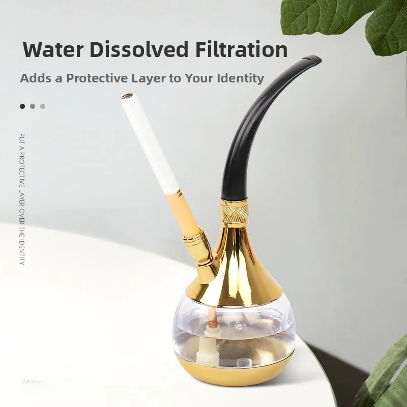 

Vintage Portable Brass Water Pipe Full Set with Glass Water Pipe Bag Copper Health Filter Mouth for Smoking Tobacco