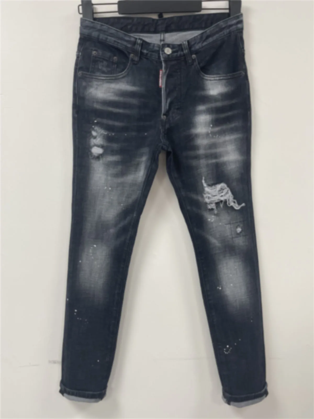 

2024 Spring/Summer New Water Wash Printed Paint Speckled Ink Fashion Casual Small Straight Black D2 Jeans for Men