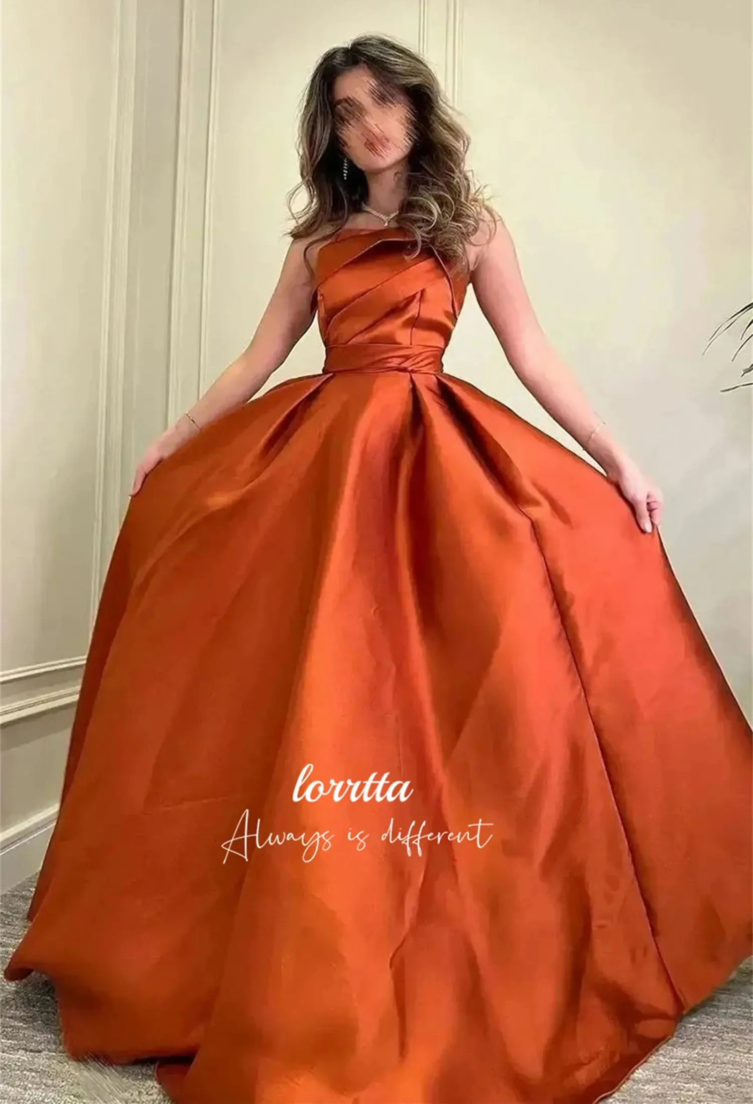 Lorrtta Women Evening Dress Satin Orange Color Bridesmaid Eid Line A Wedding Dresses for Formal Occasions Ball Gowns Customized