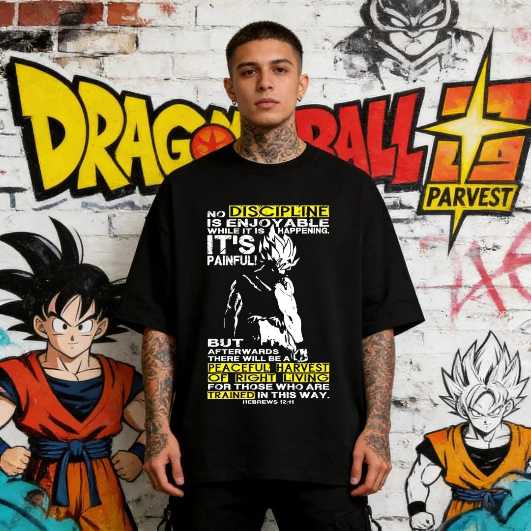 

Футболка с принтом Dragon Ball Z Goku Discipline Bible Verse, повседневная футболка из мягкого хлопка, мотивационный принт для спортзала, размеры для взрослых и детей