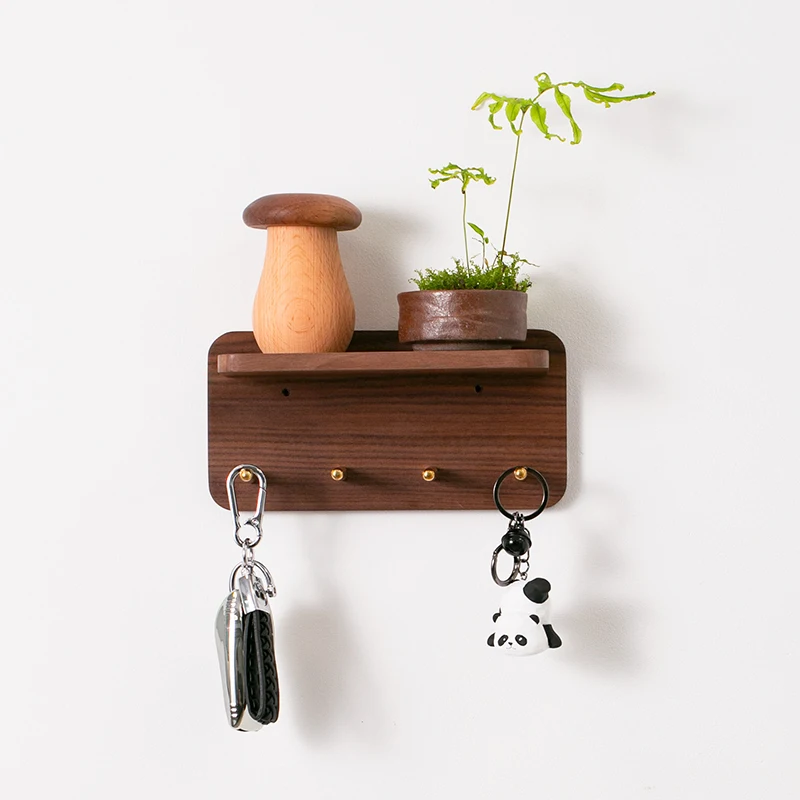 

Entry key hook Chuangju coat hook black walnut solid wood free punching entrance wall hanging coat and hat storage