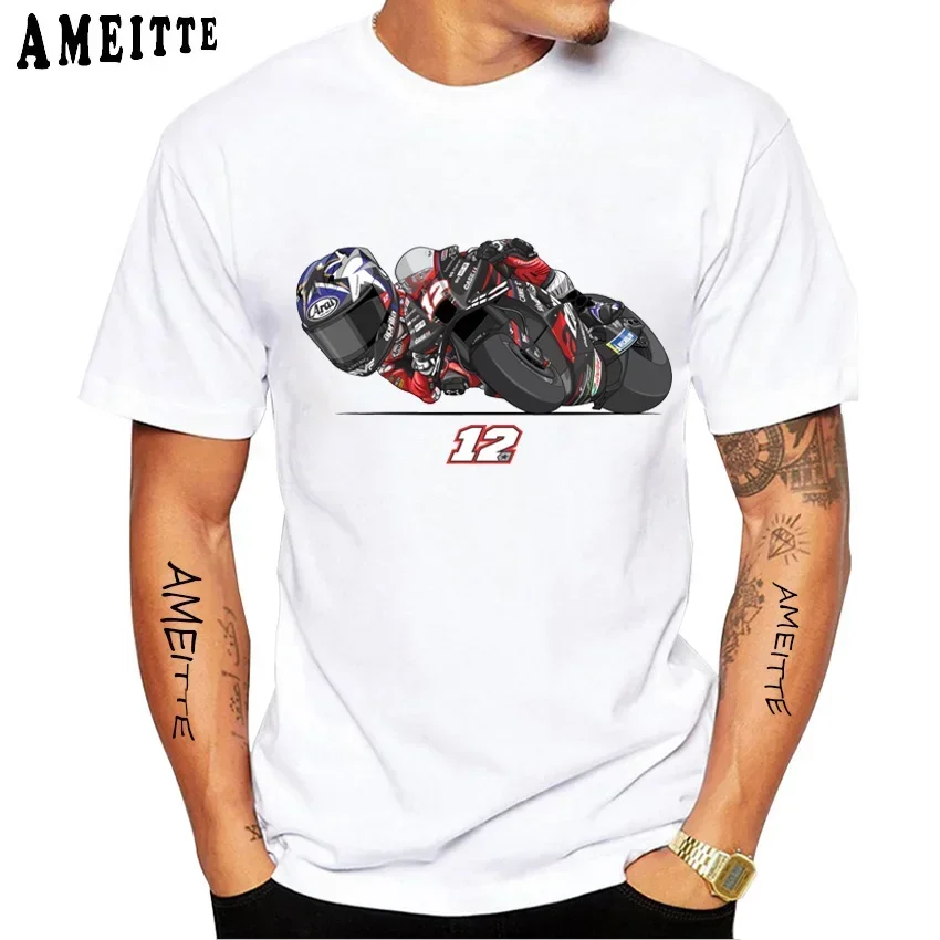 Maverick Viñales MVK 12 GP سباق ركوب تي شيرت الصيف الرجال قصيرة الأكمام الرياضة الصبي الهيب هوب بلايز بيضاء عادية دراجة نارية متسابق تيز #6