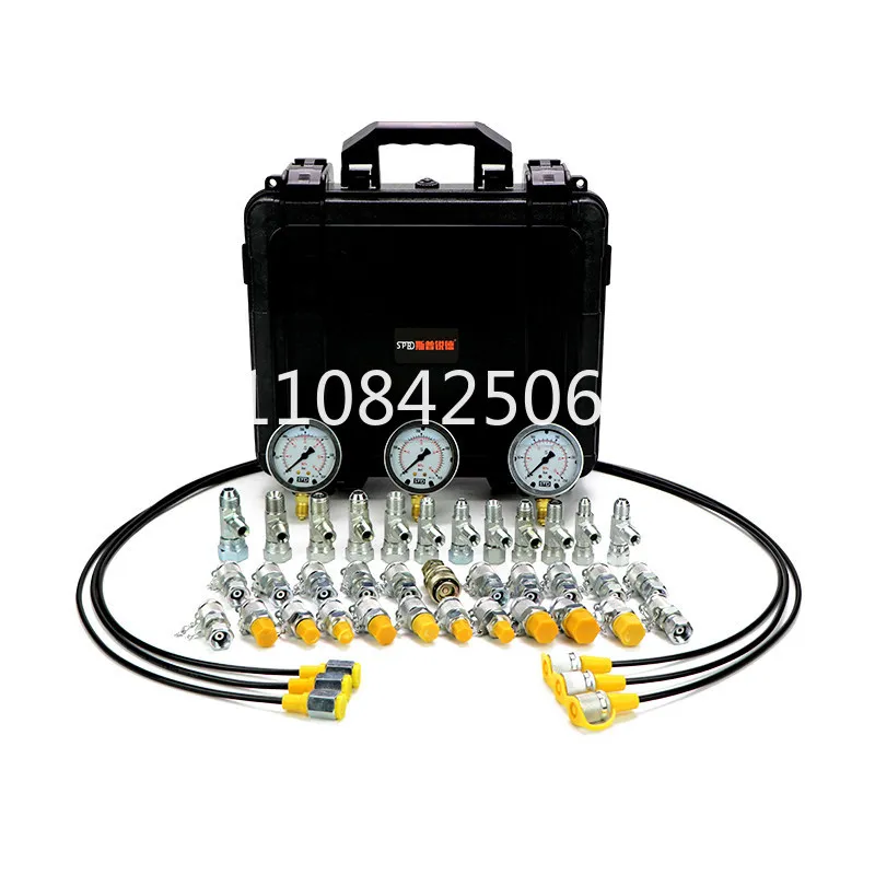 Excavator pressure measurement tee joint pilot test, pressure gauge quick connection full set