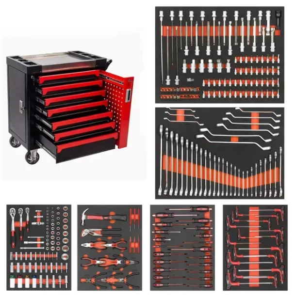 Seven-Drawer Lockable Red Steel 279pcs Tool Set Heavy Iron Toolbox for Auto Repair Workshop OEM/ OBM