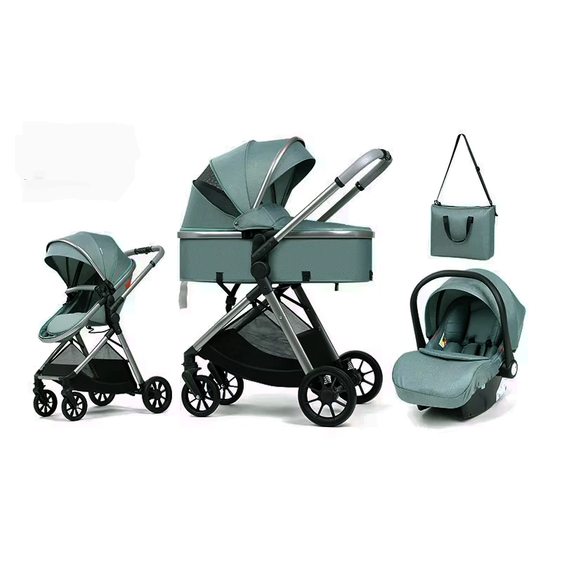 3 in 1 multifunctional baby stroller equipped with car seats for sitting and lying down, lightweight and comes with a mommy bag