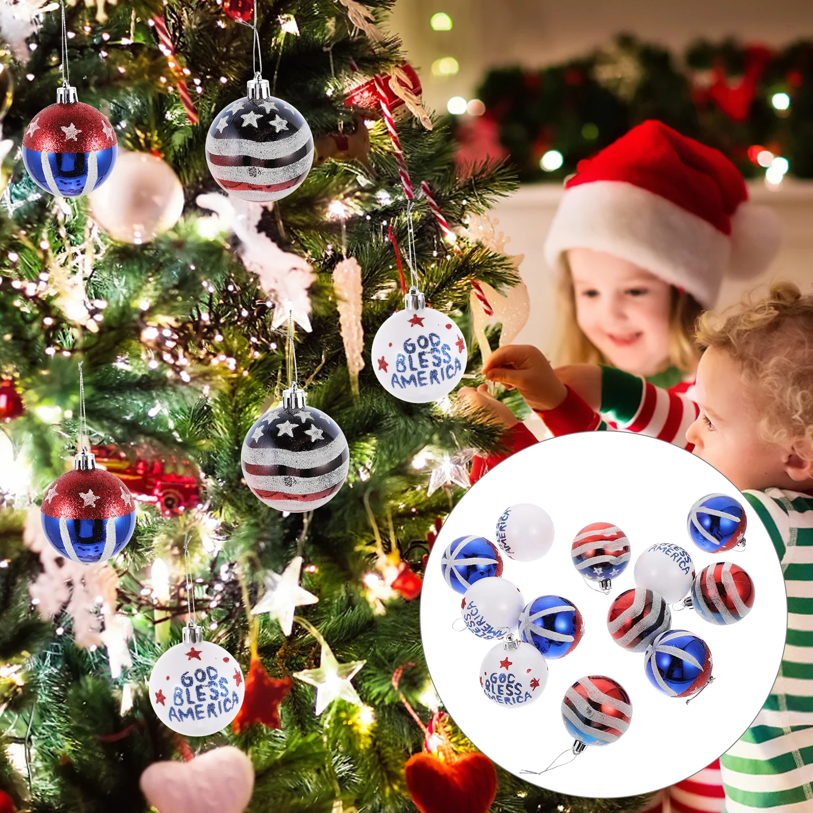 

12 Pcs Christmas Balls Independence Day Hanging Star Shaped Patriotic Decorations Plastic Lightweight Ceiling Window Door DIY