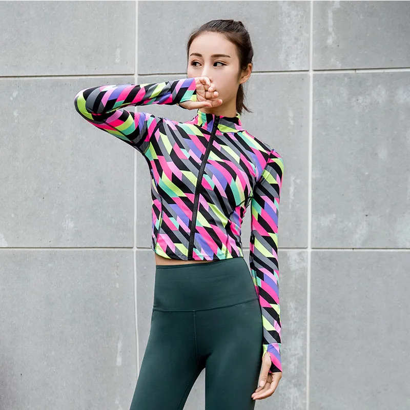 Women Sports Running Long-sleeved Standing-collar Zipper Gymnasium Fast-drying Blouse Women's Breathing Yoga Short-style Coat