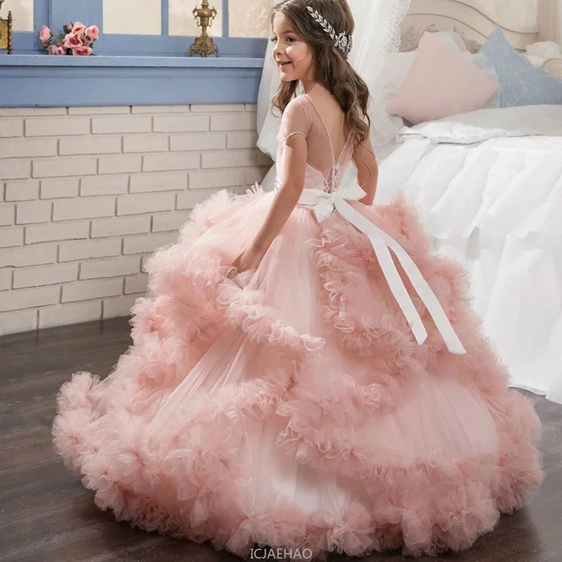 Pageant Host Outfit Birthday Kids Party Dresses Princess Wedding Dress Costume Flower Girl Children Formal Gown Long Train Tutu view 3