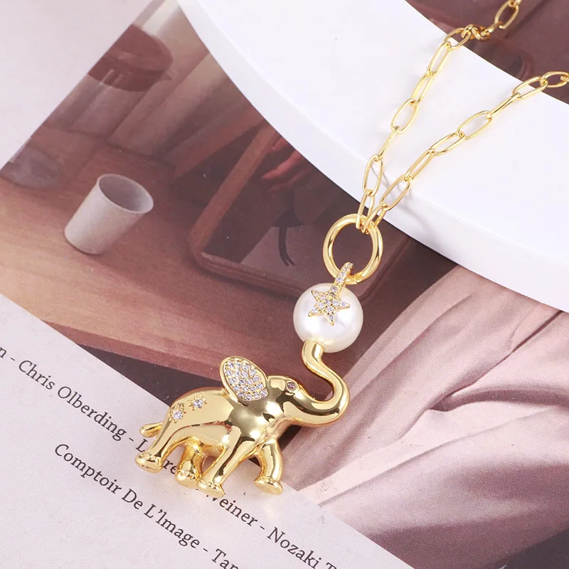 KS European and American New Retro Classic Exquisite Creative Fun Cute Baby Elephant Pearl Embellished Fashion Necklace