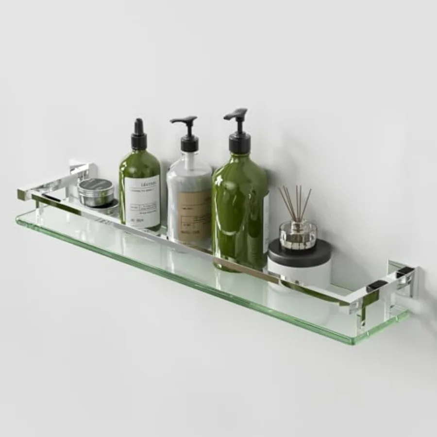 

Bathroom Shelf Wall Mounted Polished Chrome Large Ccity Glass Shelf for Bathroom 24 inch