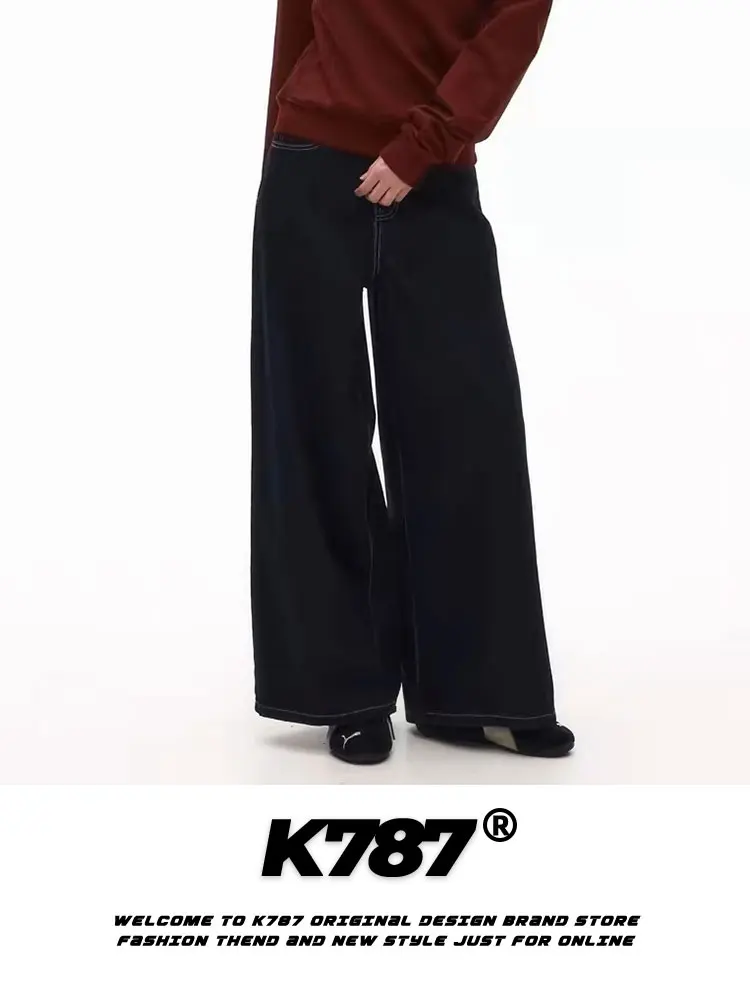 

K787 Американские ретро-джинсы с высокой талией и широкими штанинами для мужчин и женщин, уличная одежда, универсальные свободные повседневные прямые брюки