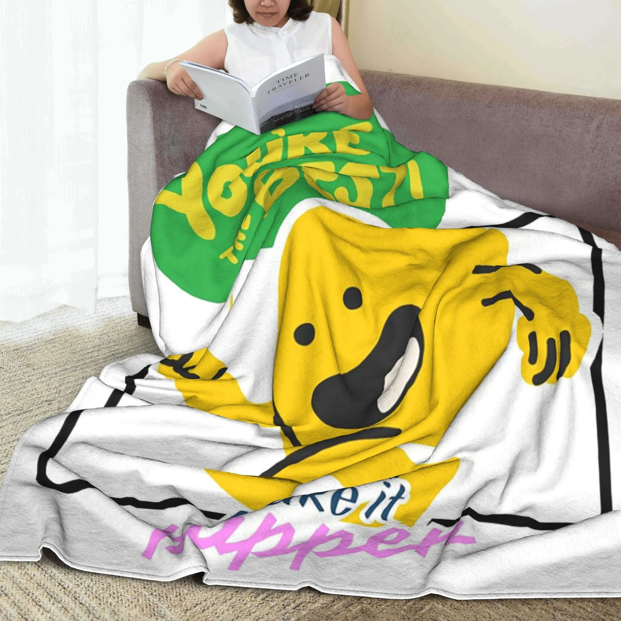 You're The Best Make It Happen Yellow Joyful Runner Blanket Portable Flannel Sofa Throw Blanket for Home Bedroom Office