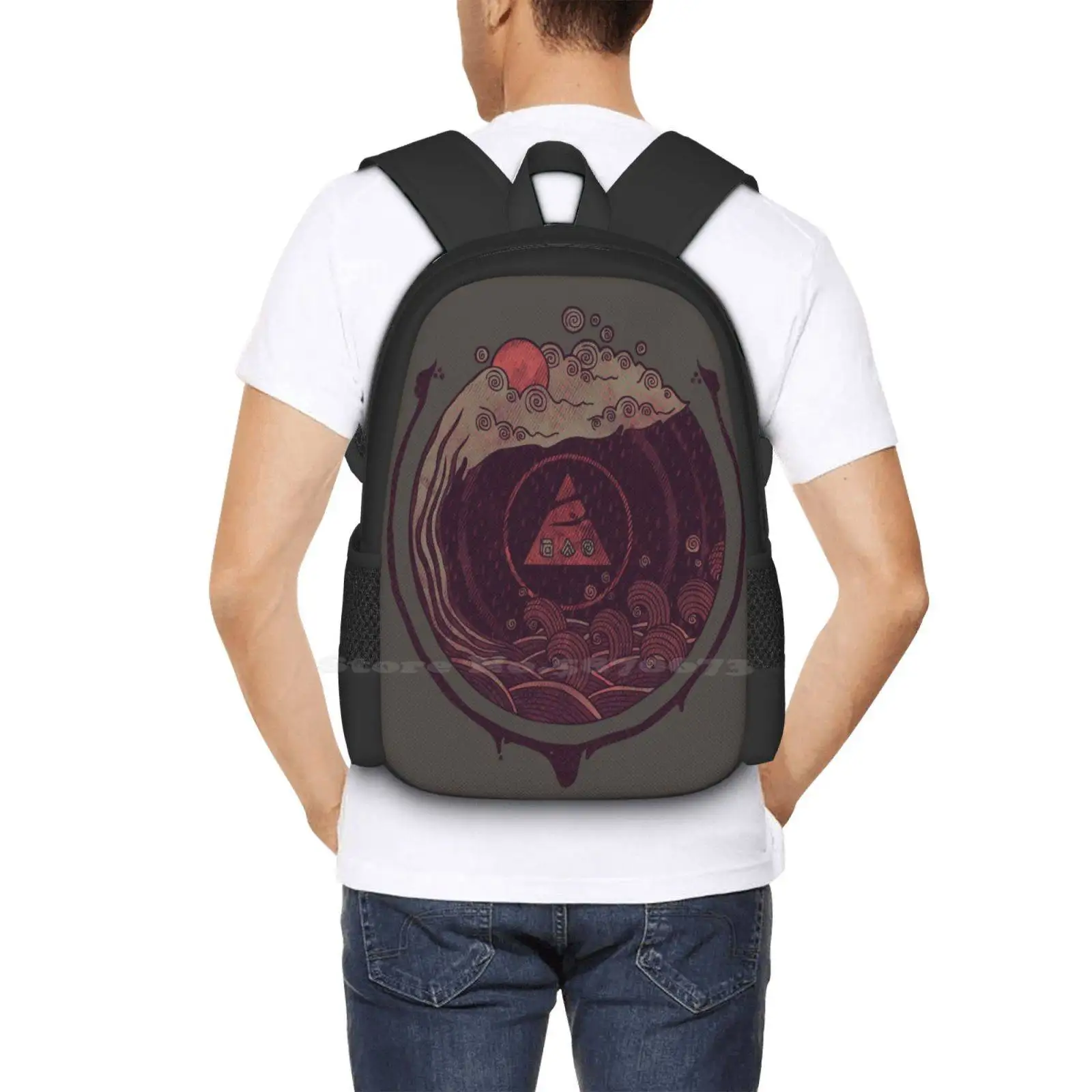 Dark Waters Backpack For Student School Laptop Travel Bag Waves Liquid Cloud Precipitation Rain Geometry Concentric Abstract