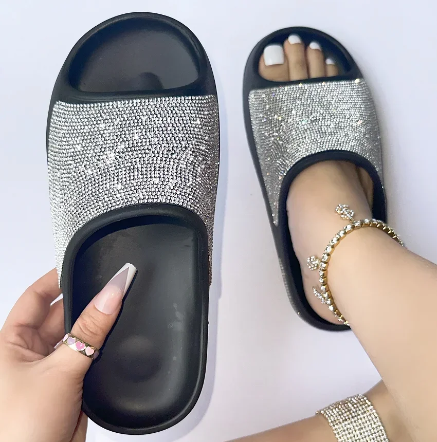 2024 women/men new shoes with diamond face thin flash thick bottom sandals outdoor beach slippers 36-45