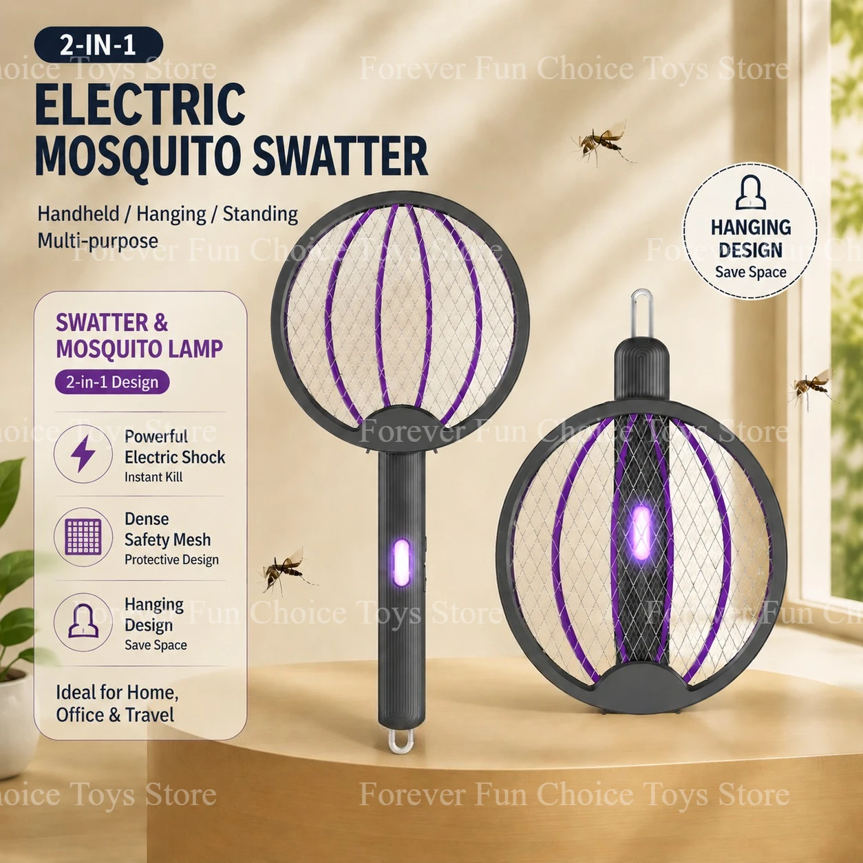 Electric Mosquito Killer Two-in-one Folding Mosquito-killing Swatter Type-C Charging 3000V Portable Handheld Mosquito Killer view 4